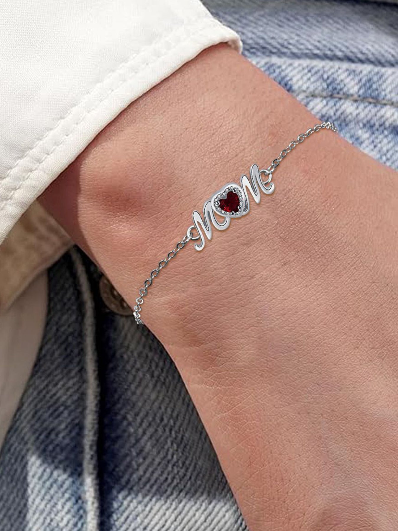 Mom Letter Design Bracelet, Fashionable Rhinestone Decor Bracelet for Women & Girls, Trendy All-match & Exquisite Jewelry for Birthday Gift