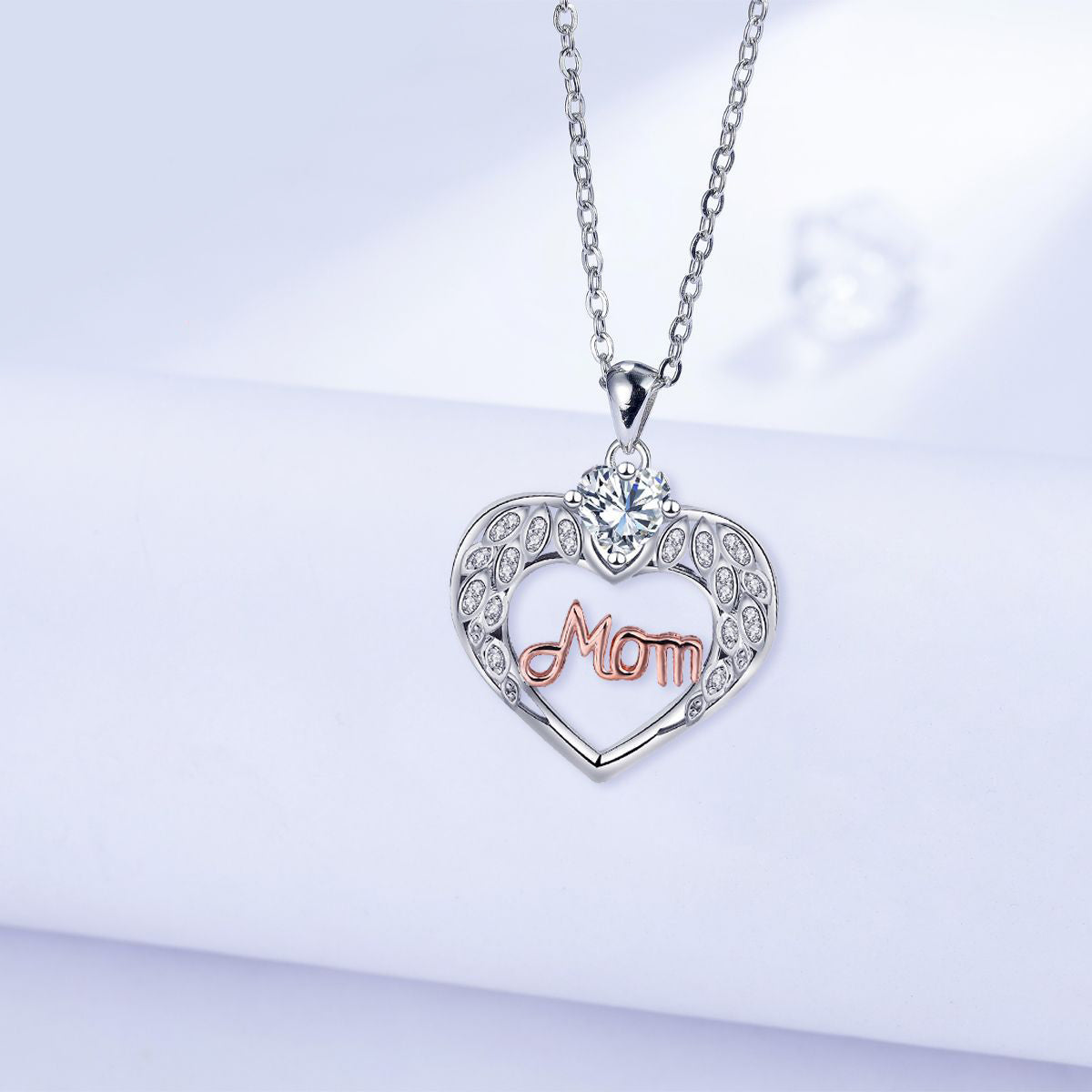 Copper With Silver/Rosegold Plated Mom Heart Pendant Necklace for Women
