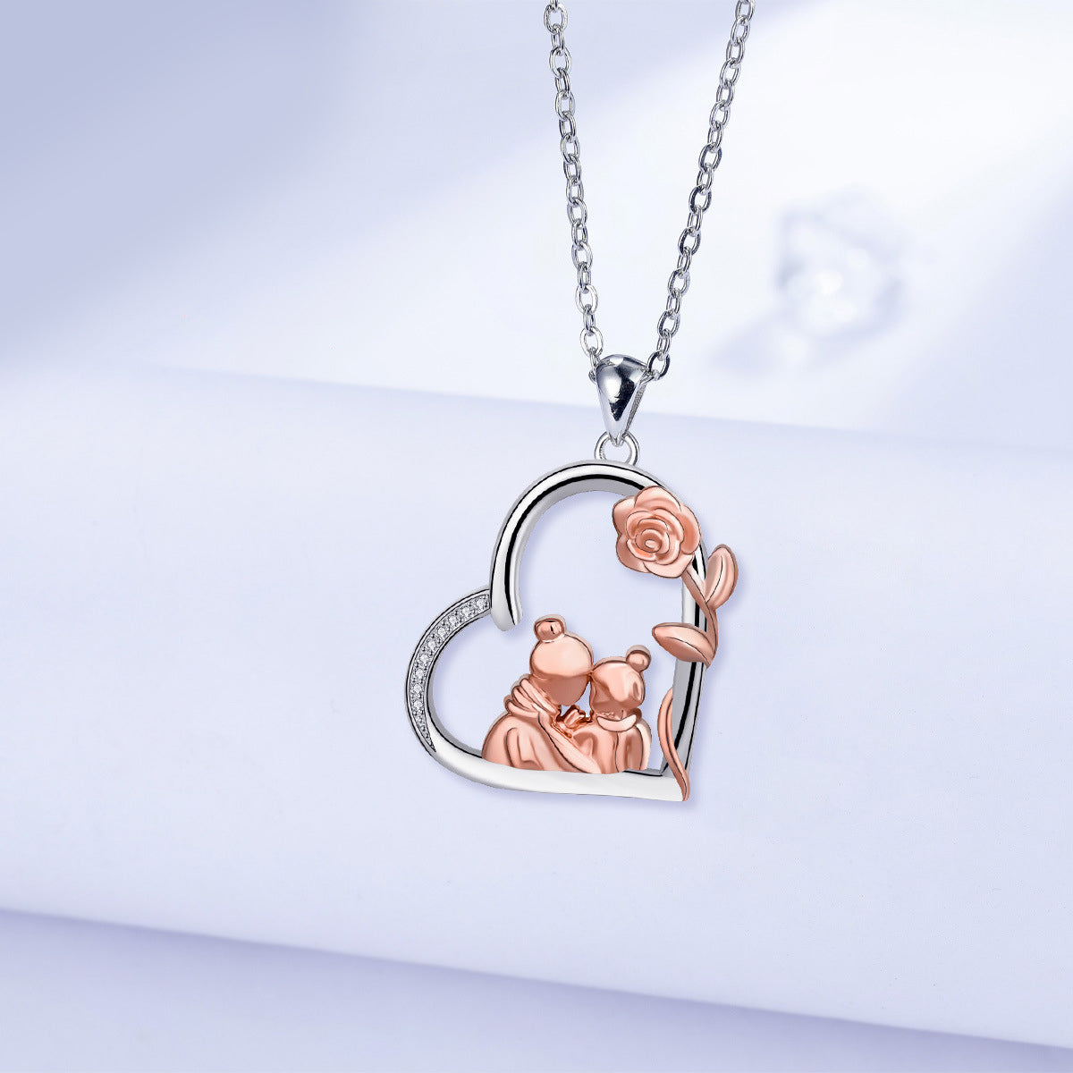 Copper With Silver/Rosegold Plated Rose Pendant Necklace for Women