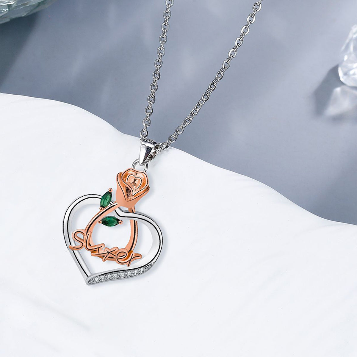 Copper With Silver/Rosgold Plated Sister Rose Heart Pendant Necklace