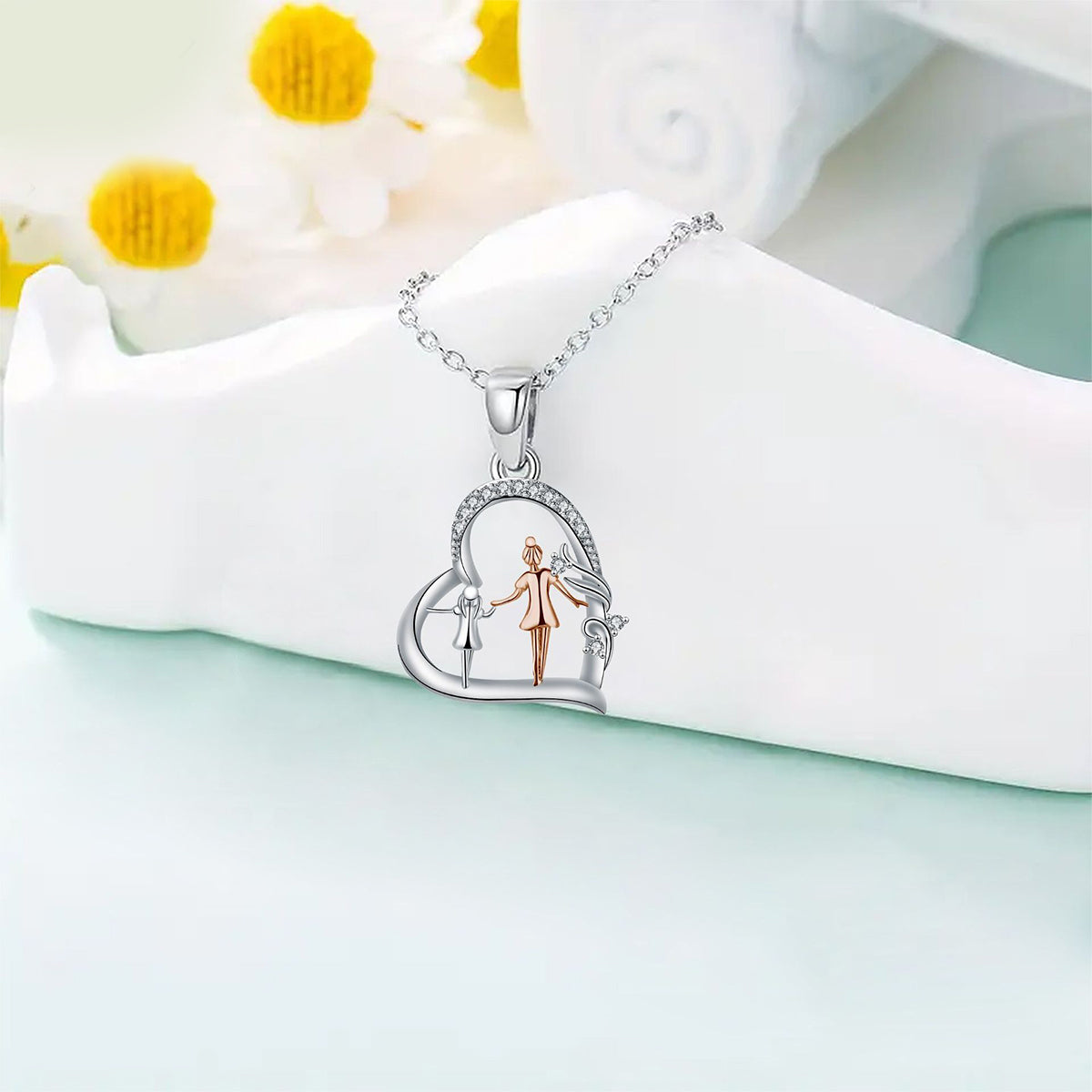Copper With Silver/Rosegold Plated Heart Pendant Necklace