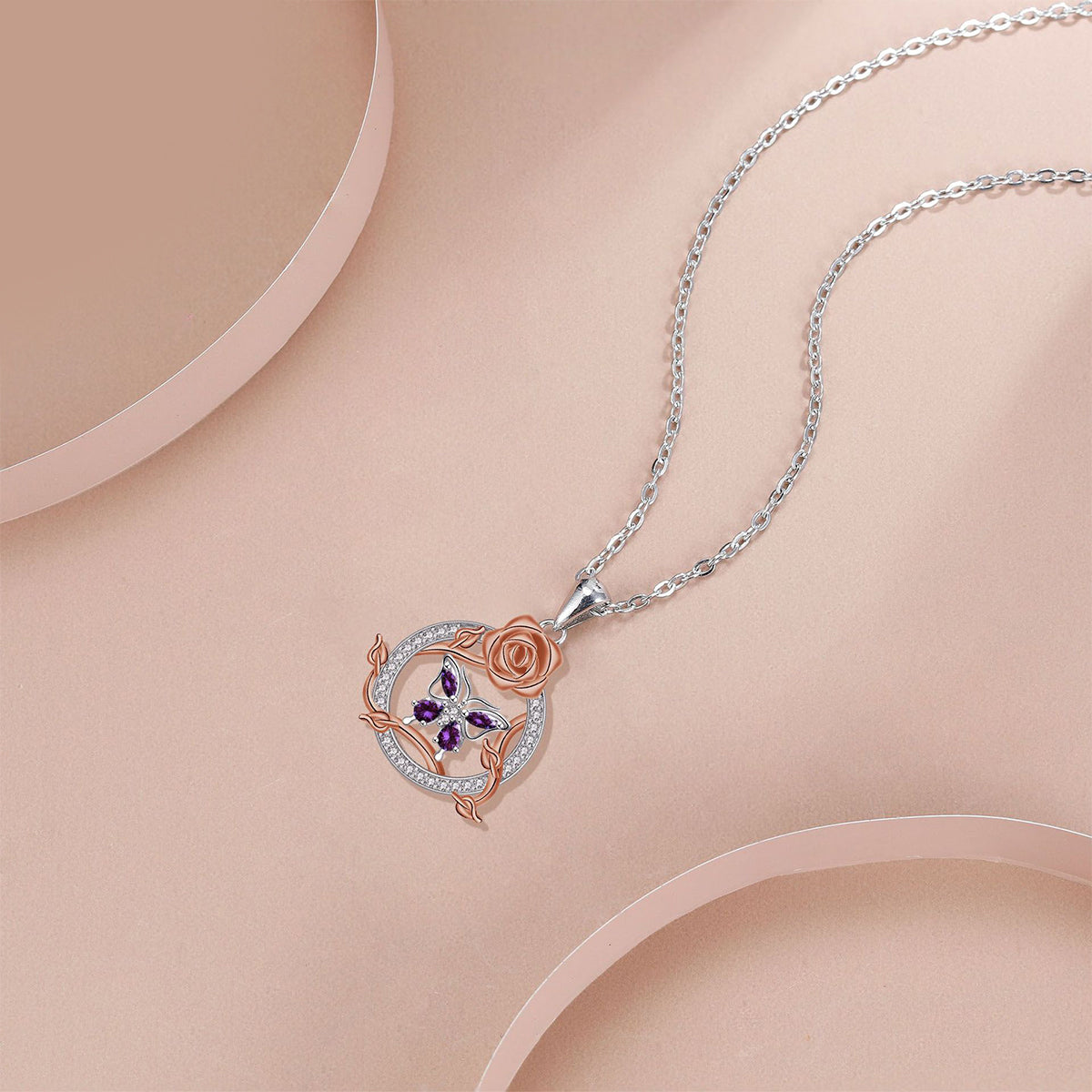 Copper With Silver/Rosegold Plated Rose Pendant Necklace
