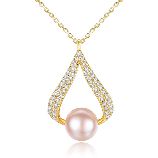 925 Sterling Silver Natural Pearl Drop Necklace Fashion Jewelry Gift for Women Girls