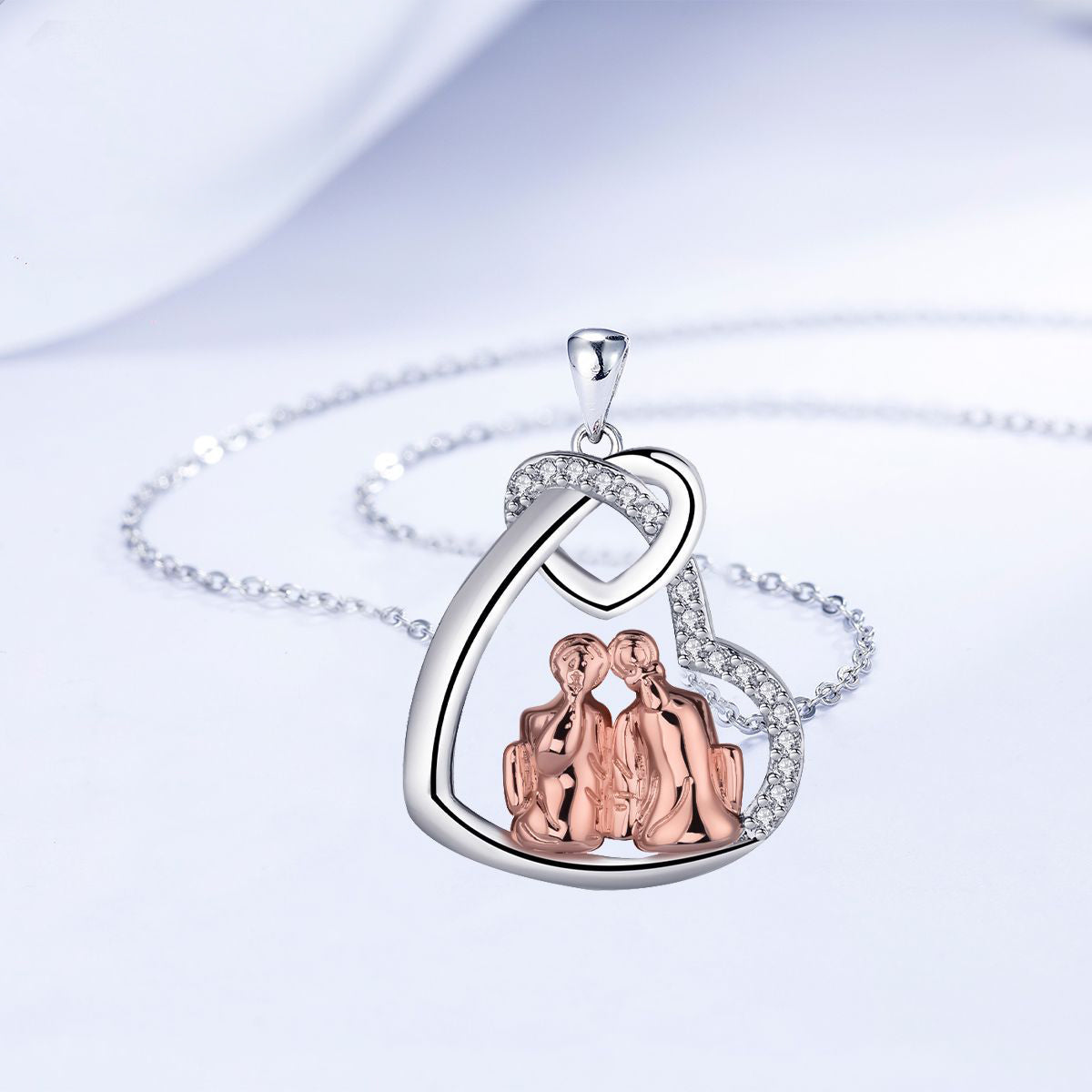 Copper With Silver/Rosegold Plated Heart Pendant Necklace for Women