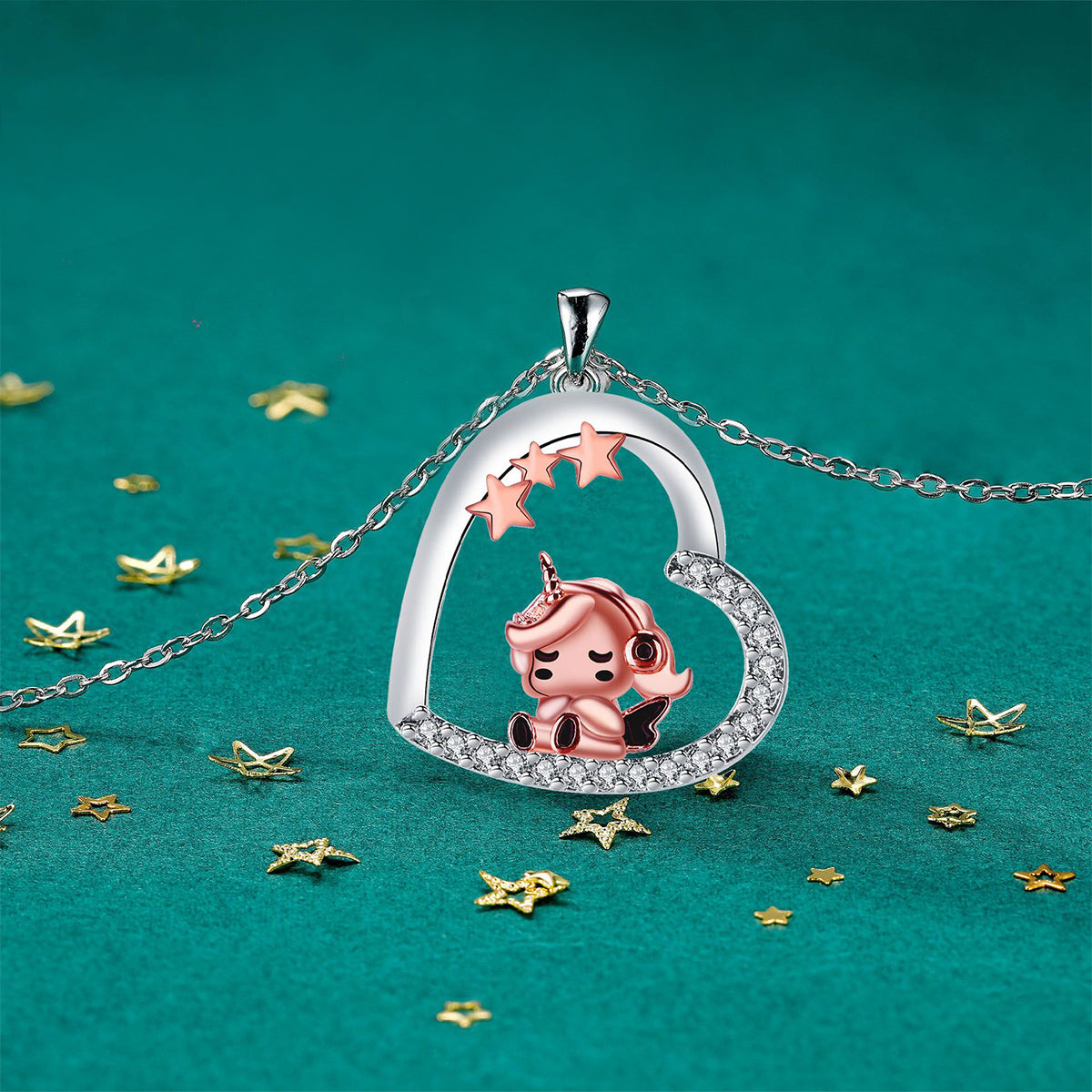 Copper With Silver/Rosegold Plated Heart Pendant Necklace