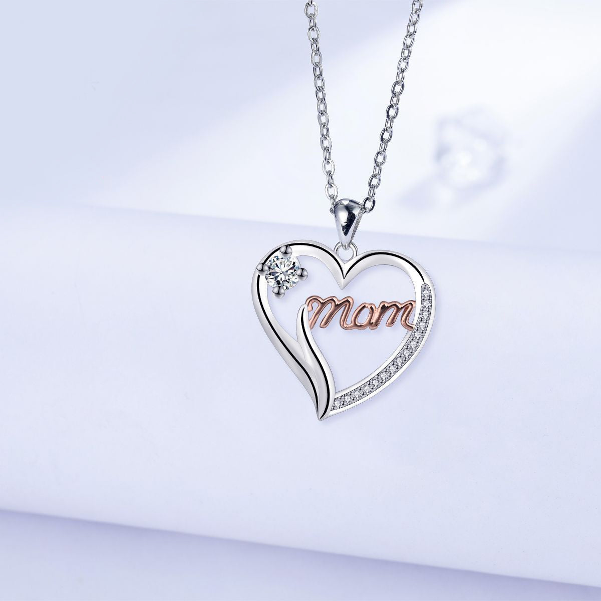 Copper With Silver/Rosegold Plated Heart Mom Pendant Necklace