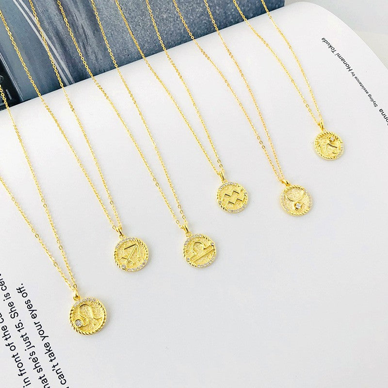 925 Sterling Silver Round Constellation Pendant Necklace