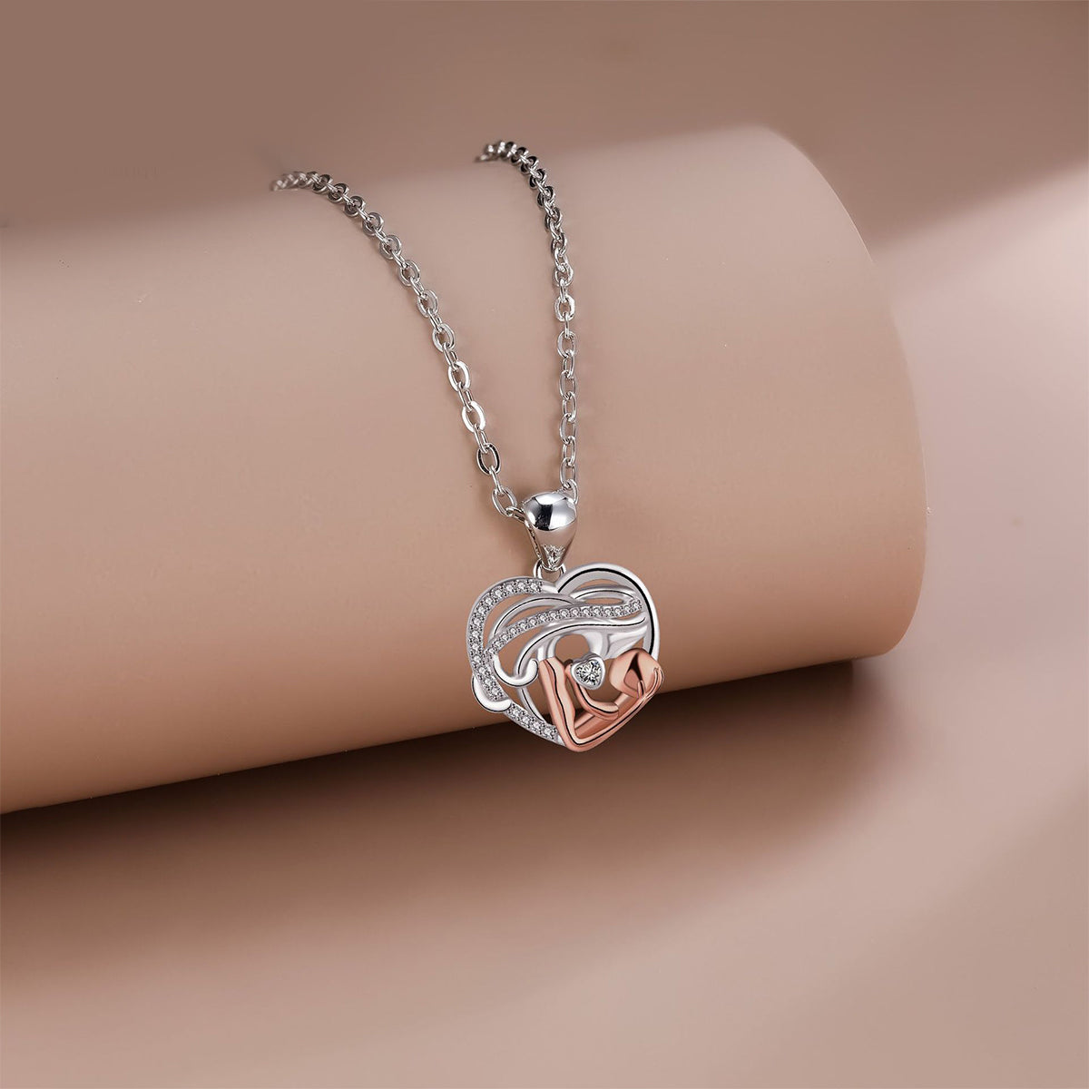 Copper With Silver/Rosegold Plated Heart Pendant Necklace