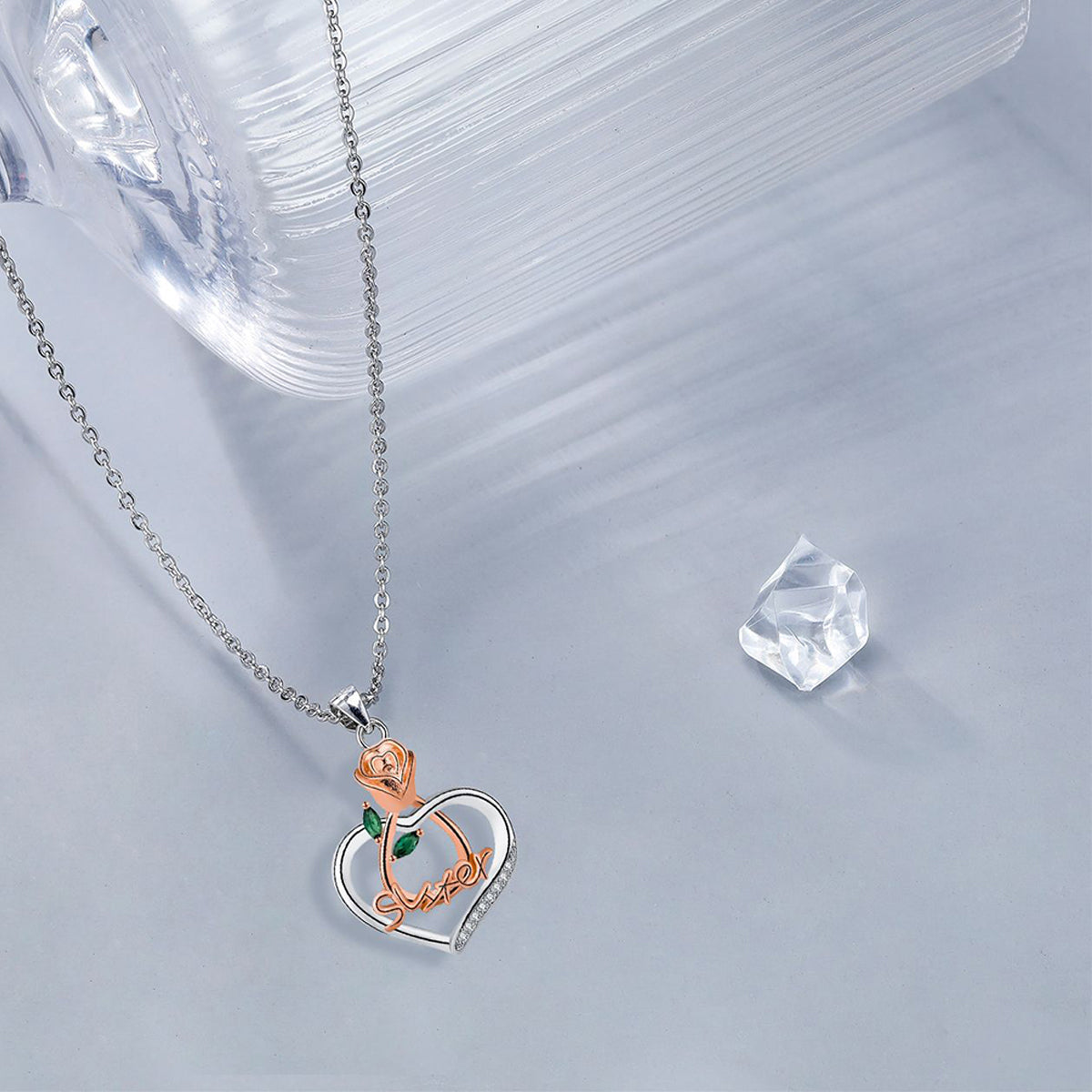 Copper With Silver/Rosgold Plated Sister Rose Heart Pendant Necklace
