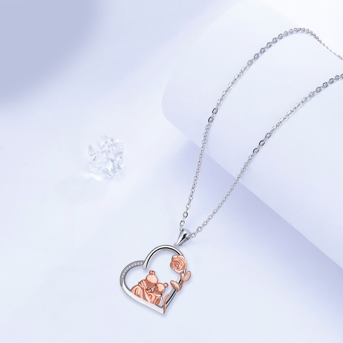 Copper With Silver/Rosegold Plated Rose Pendant Necklace for Women