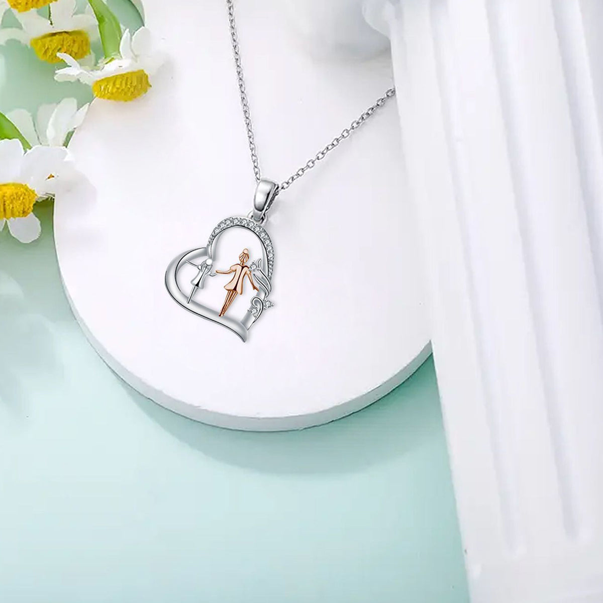 Copper With Silver/Rosegold Plated Heart Pendant Necklace