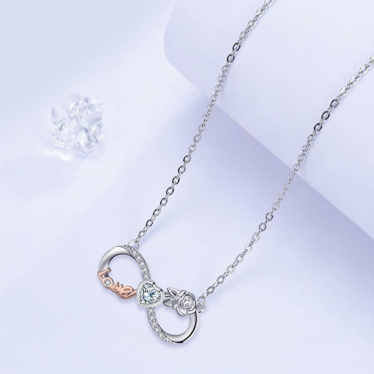 Copper With Silver/Rosegold Plated Infinity Love Pendant Necklace for Women