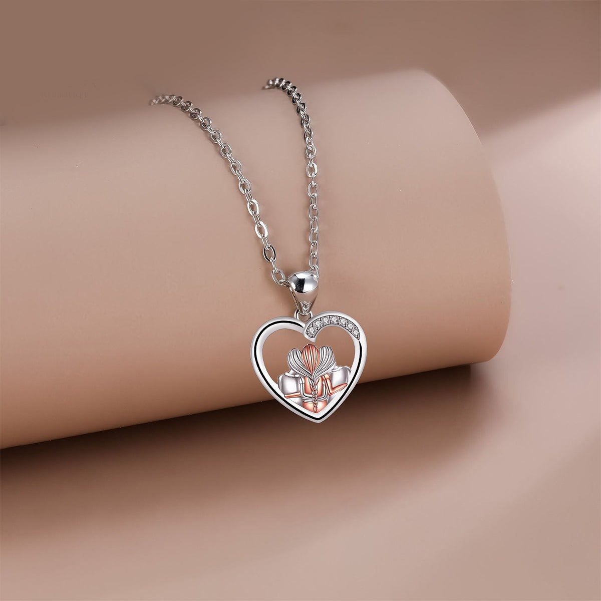 Copper With Silver/Rosegold Plated Heart Pendant Necklace