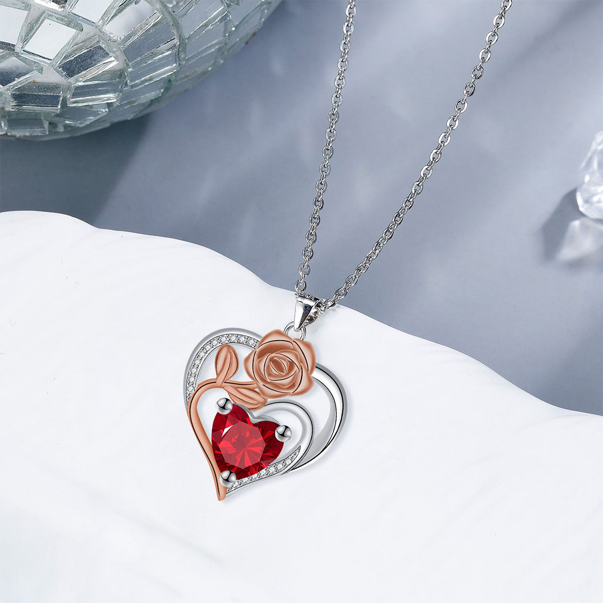 Copper With Silver/Rosegold Plated Heart Pendant Necklace