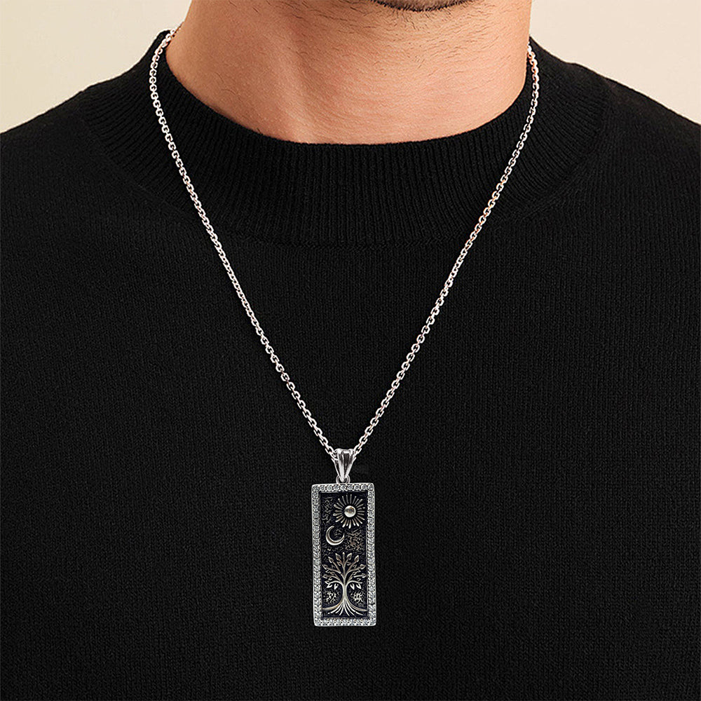 Star Moon Life Tree Pendant Necklace, Men Women's Fashion Jewelry, Perfect for Parties & Gifts, Elegant Accessory for Everyday Wear