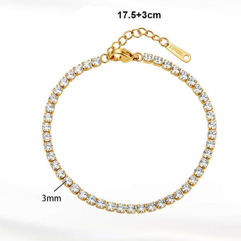 Stainless Steel Round CZ Tennis Bracelet, Prong Set Clear Cubic Zirconia Adjustable Sparkling Bracelet