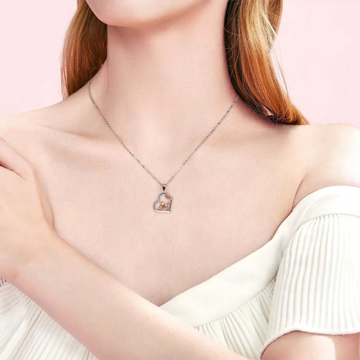 Copper With Silver/Rosegold Plated Rose Pendant Necklace for Women