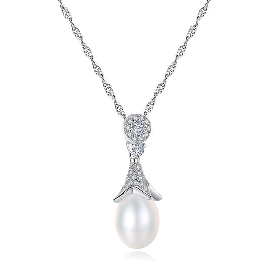 925 Sterling Silver Natural Pearl Drop Necklace Fashion Jewelry Gift for Women Girls