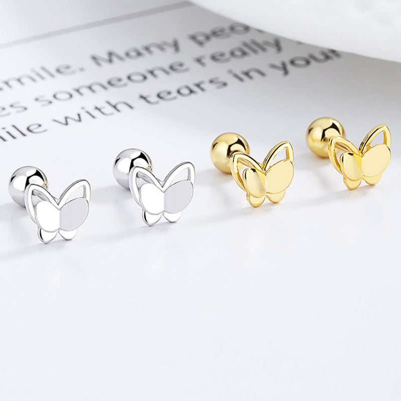 925 Sterling Silver Butterfly Screw Back Stud Earrings