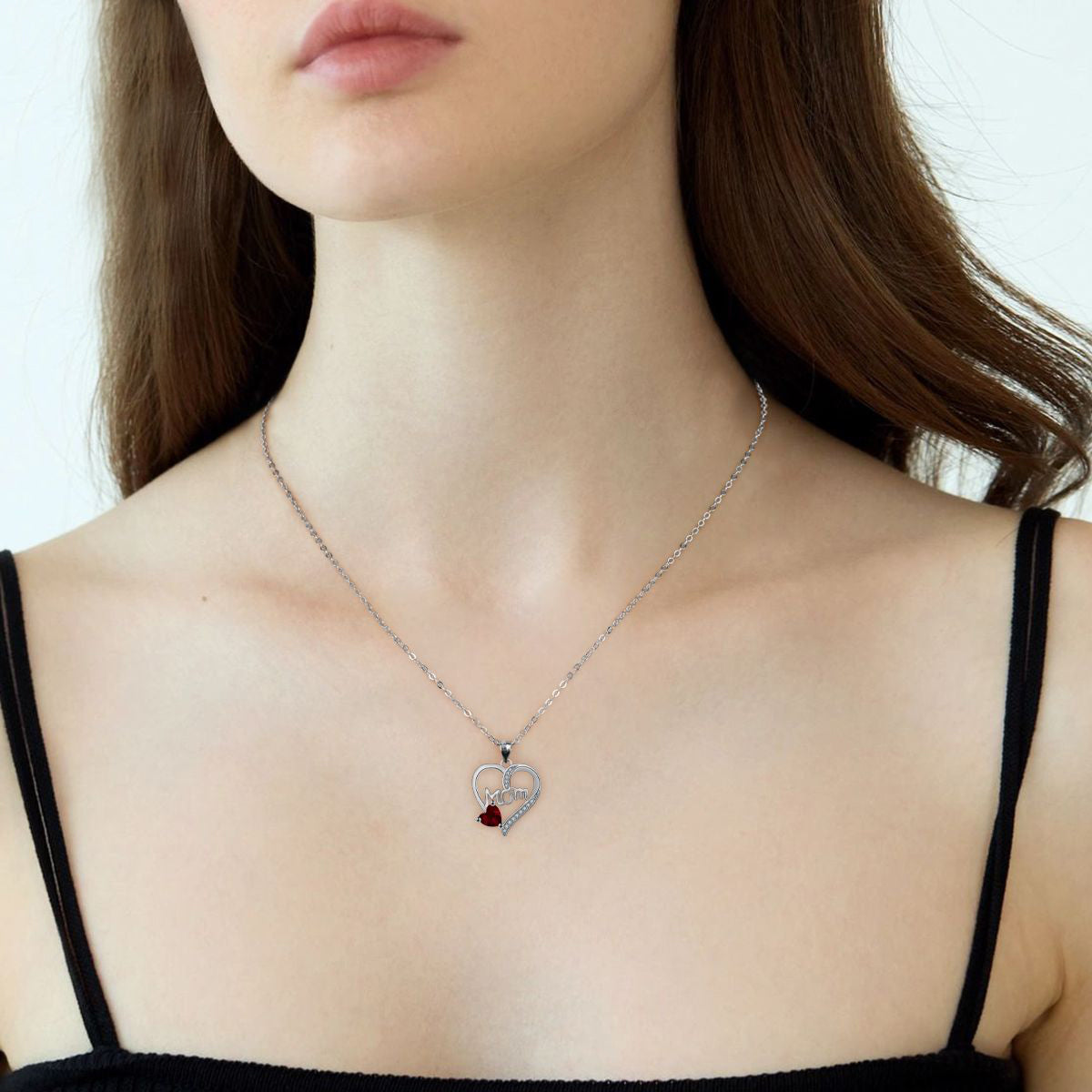 Copper With Silver Plated Mom Heart Pendant Necklace for Women