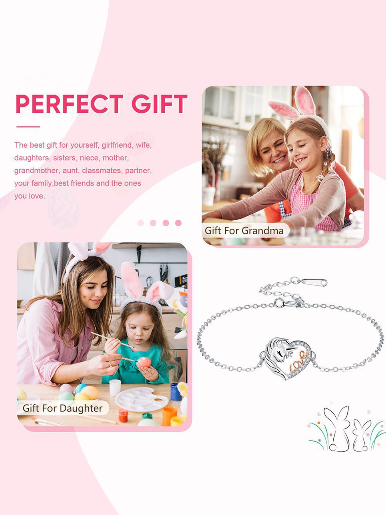 Cute Unicorn Design Heart Charm Bracelet, Fashionable Jewelry for Women & Girls, Trendy All-match & Exquisite Jewelry for Birthday Gift