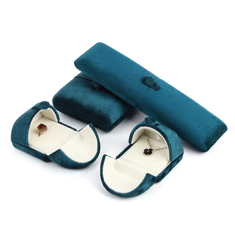Luxury Double-Opening Ultra-Soft Velvet Button Jewelry Box