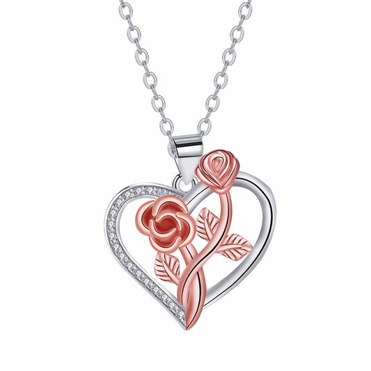 Copper With Silver/Rosegold Plated Heart Pendant Necklace