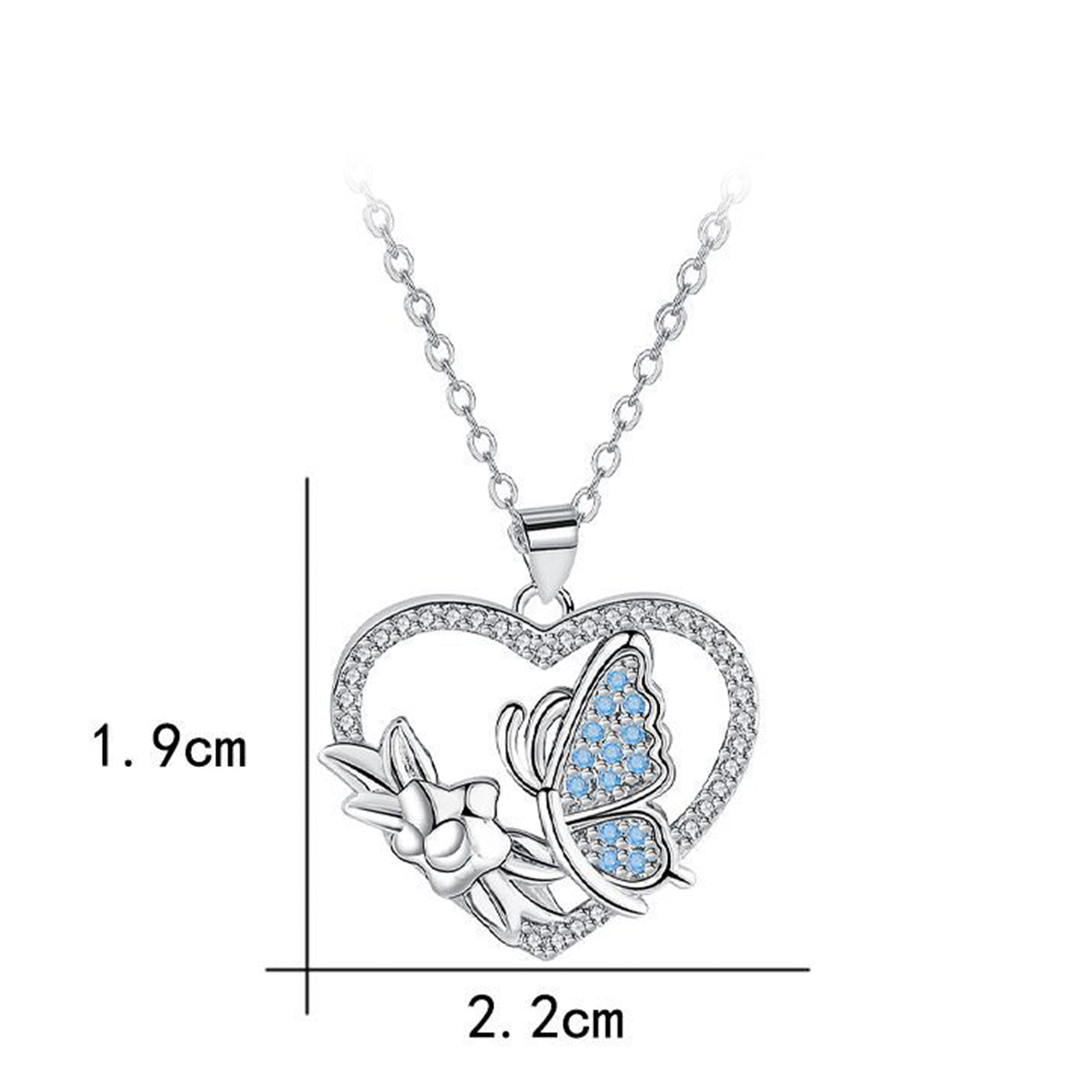 Copper With Silver Plated Heart Butterfly Pendant Necklace for Women