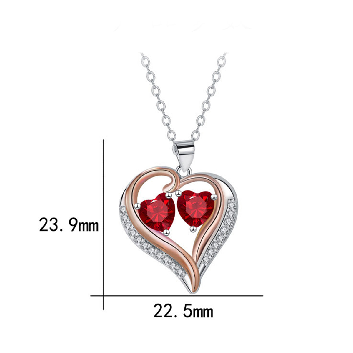 Copper With Silver/Rosegold Plated Heart Pendant Necklace