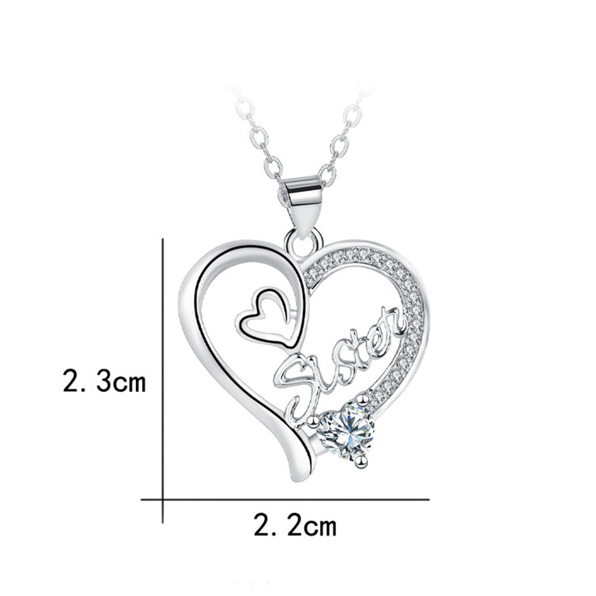 Copper With Silver Plated Heart Sister Pendant Necklace for Women