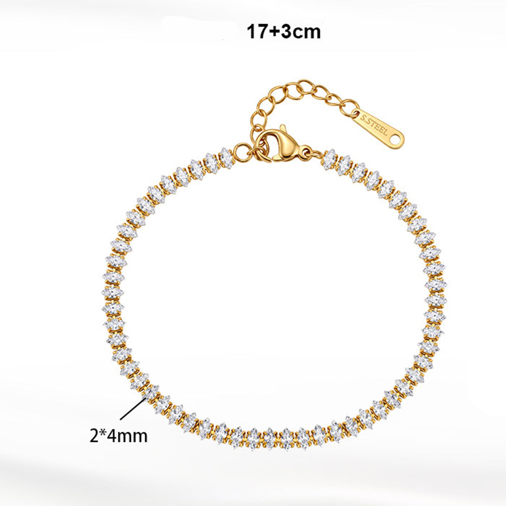Stainless Steel Round CZ Tennis Bracelet, Sparkling Prong Set Round Cubic Zirconia Adjustable Bracelet