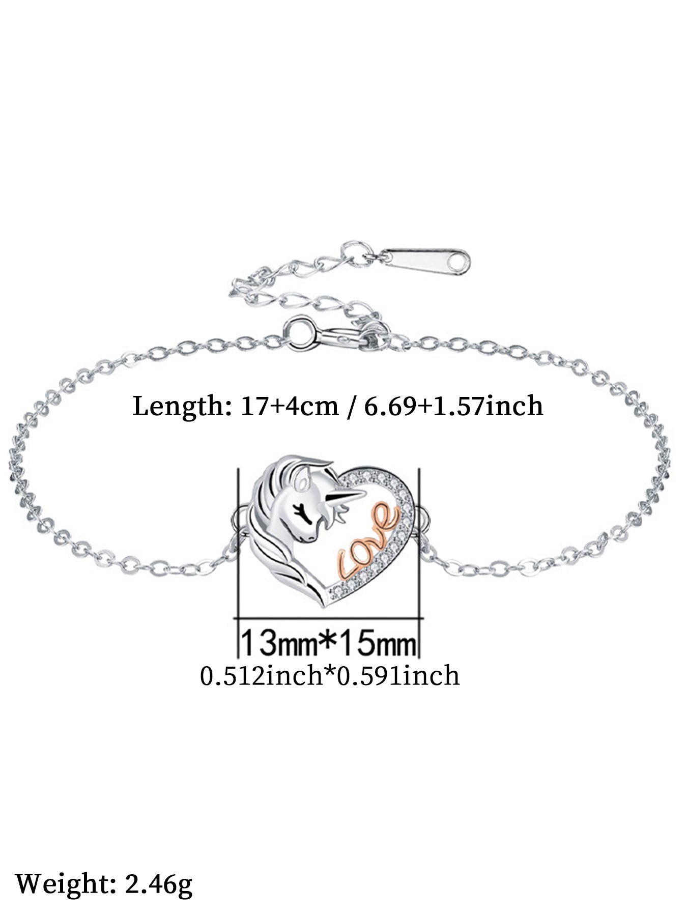 Cute Unicorn Design Heart Charm Bracelet, Fashionable Jewelry for Women & Girls, Trendy All-match & Exquisite Jewelry for Birthday Gift