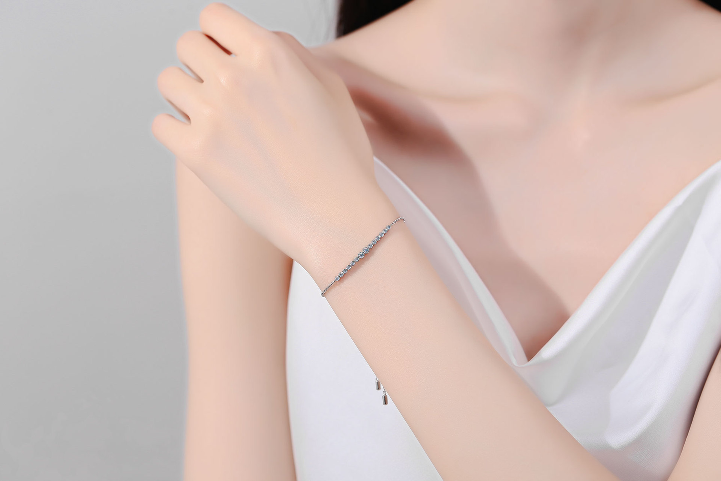 925 Sterling Silver Adjustable Tennis Bracelet Round Moissanite for Women Girl