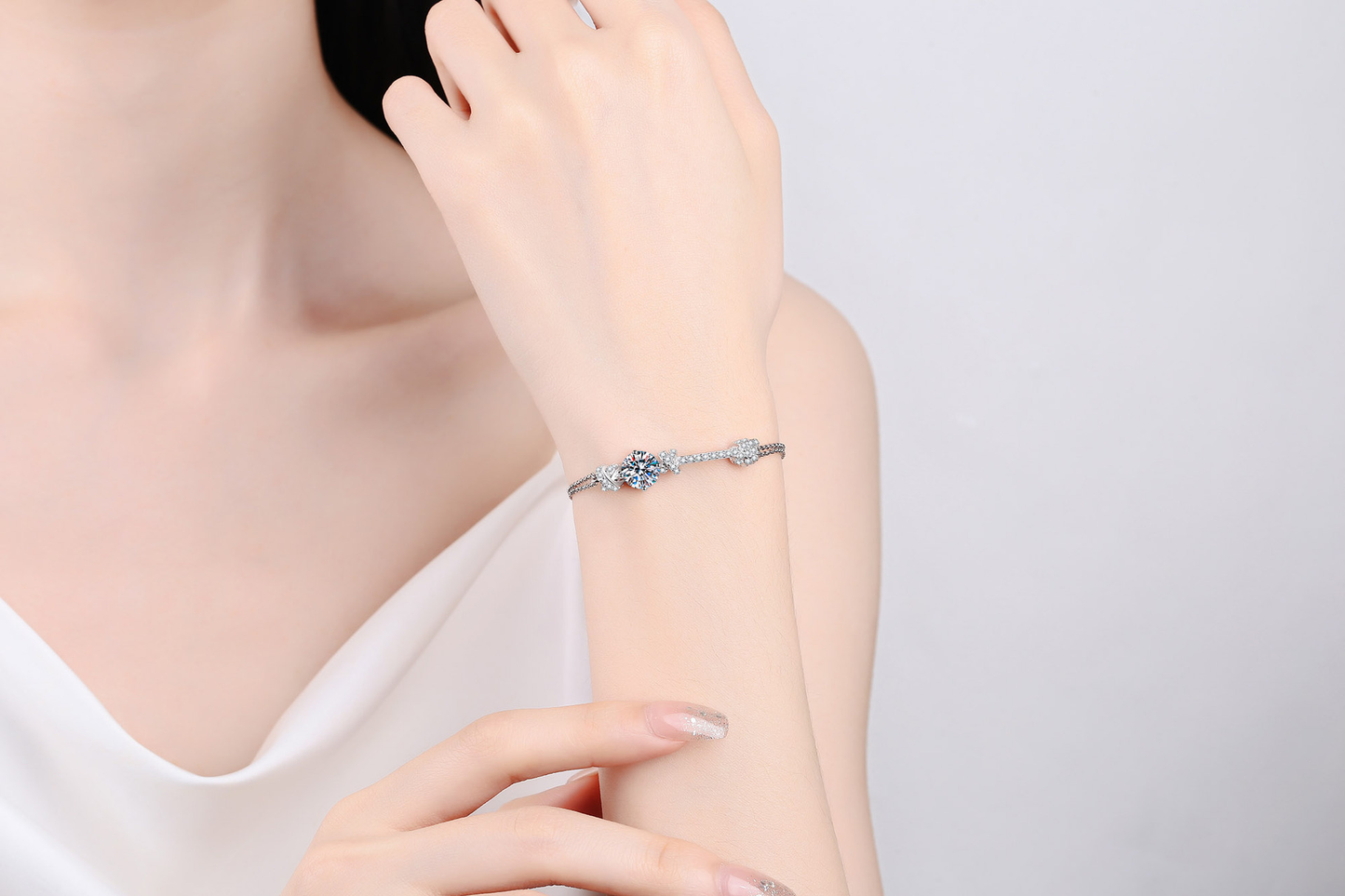 925 Sterling Silver Adjustable Moissanite Knot Bracelet for Women Girl