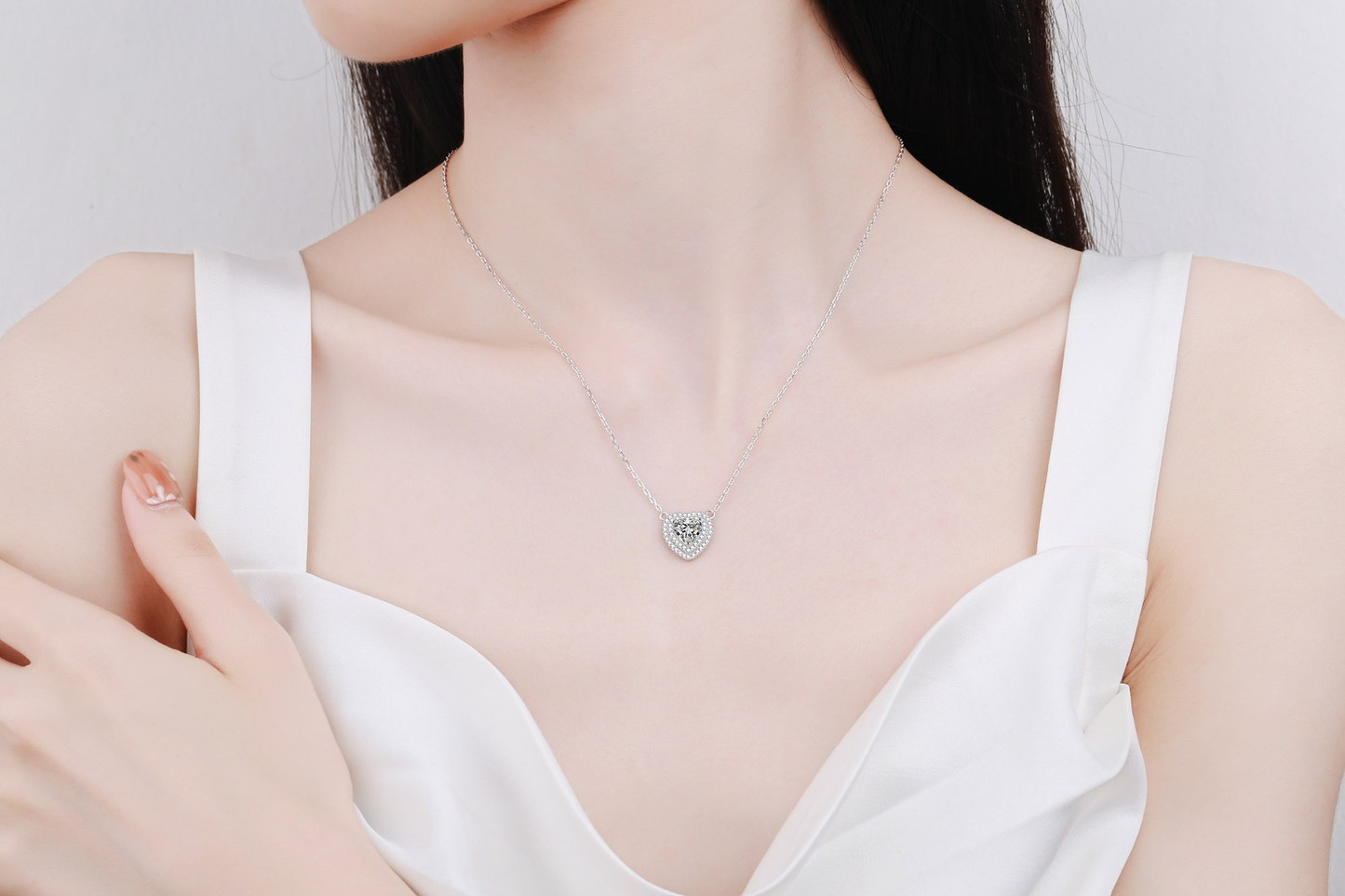 925 Sterling Silver Heart Cut Moissanite Necklace