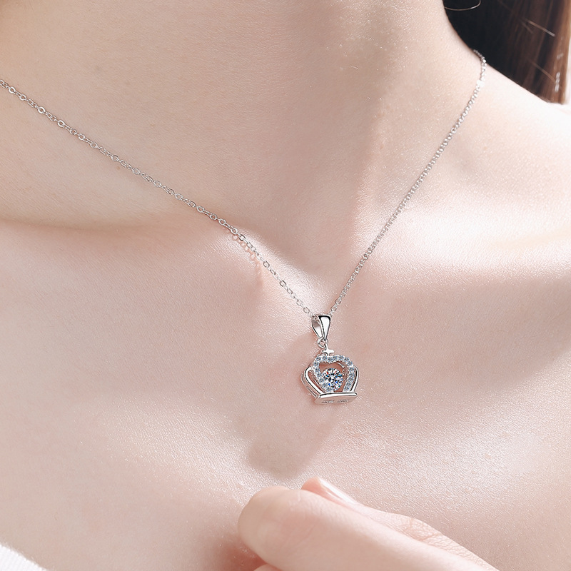 925 Sterling Silver Crown Moissanite Pendant Necklace
