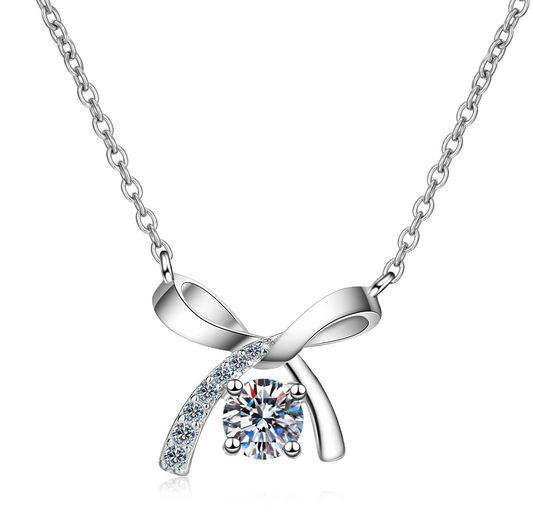 925 Sterling Silver Moissanite Bowknot Necklace