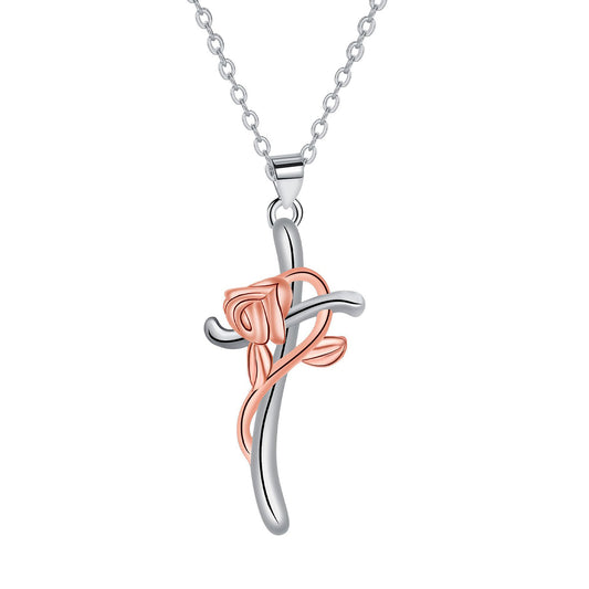 Copper With Silver/Rosegold Plated Cross Pendant Necklace