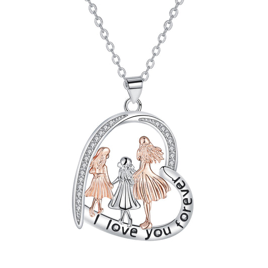 Copper With Silver/Rosegold Plated Heart Pendant Necklace