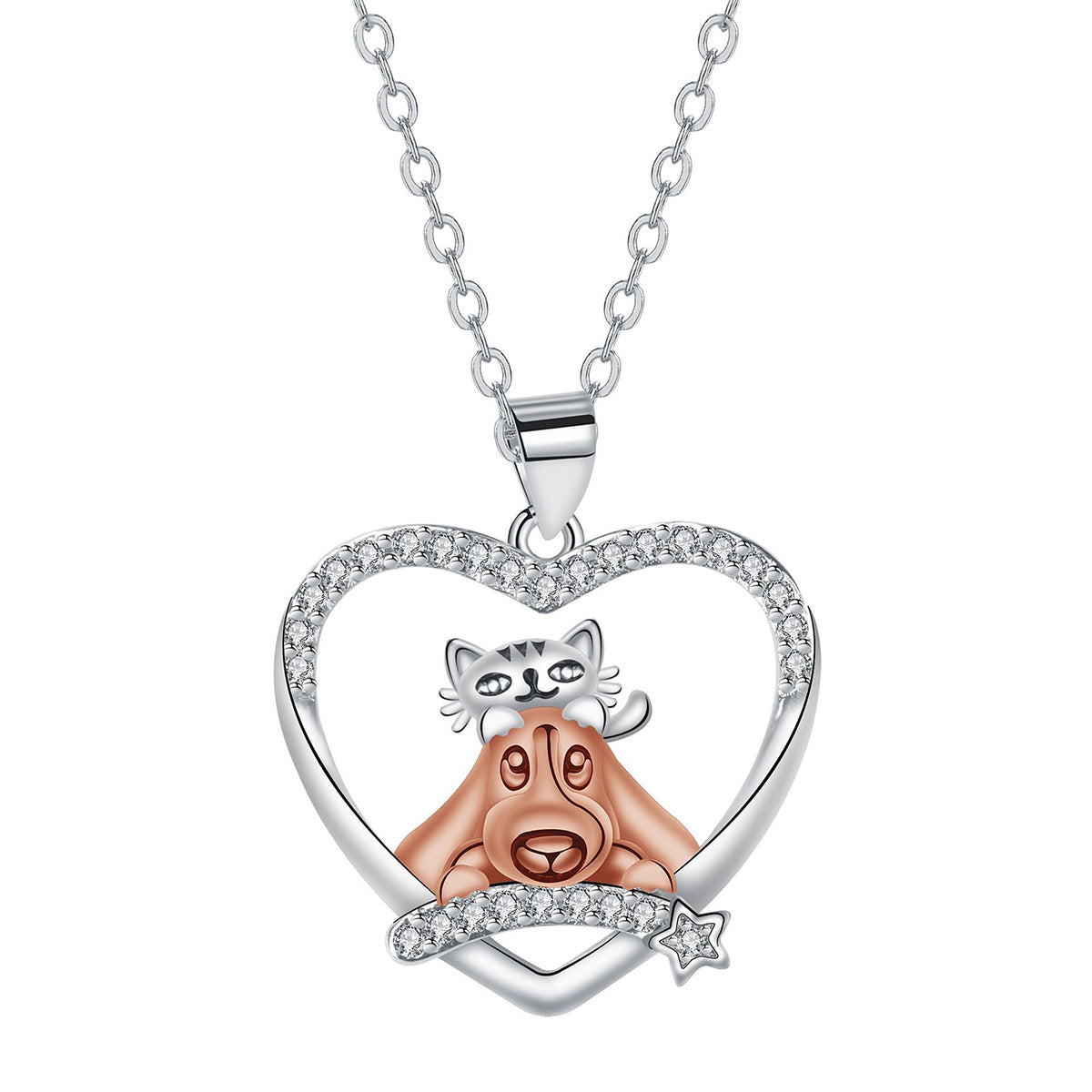 Copper With Silver/Rosegold Plated Heart Pendant Necklace
