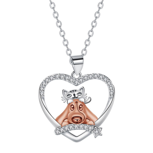 Copper With Silver/Rosegold Plated Heart Pendant Necklace