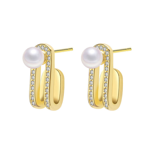 Copper With Gold Plated Fashion Jewelry Pearl Earrings