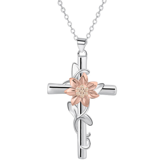 Copper With Silver/Rosegold Plated Cross Pendant Necklace