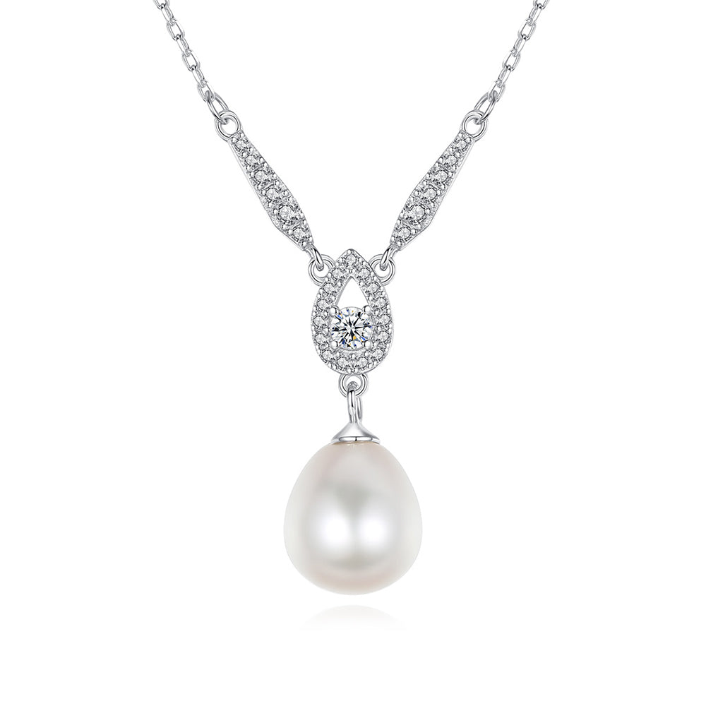 925 Sterling Silver Natural Pearl Drop Necklace Fashion Jewelry Gift for Women Girls