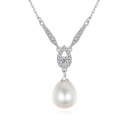 925 Sterling Silver Natural Pearl Drop Necklace Fashion Jewelry Gift for Women Girls