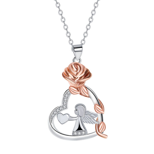 Copper With Silver/Rosegold Plated Heart Pendant Necklace