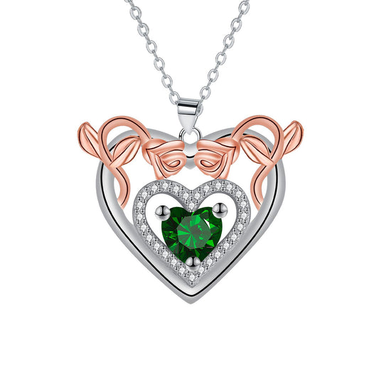 Copper With Silver/Rosegold Plated Heart Pendant Necklace