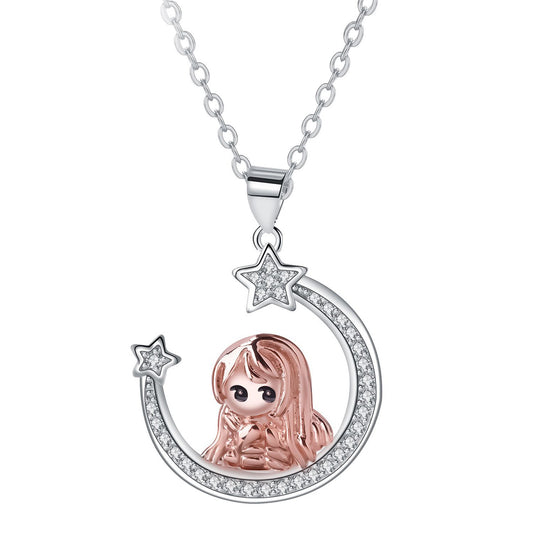 Copper With Silver/Rosegold Plated Girl Star Pendant Necklace