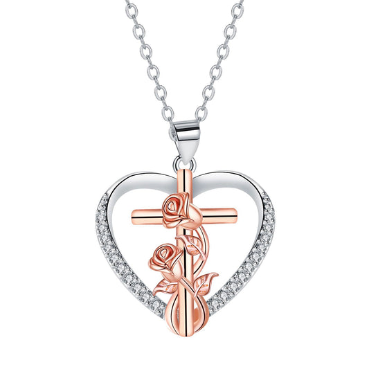 Copper With Silver/Rosegold Plated Heart Pendant Necklace
