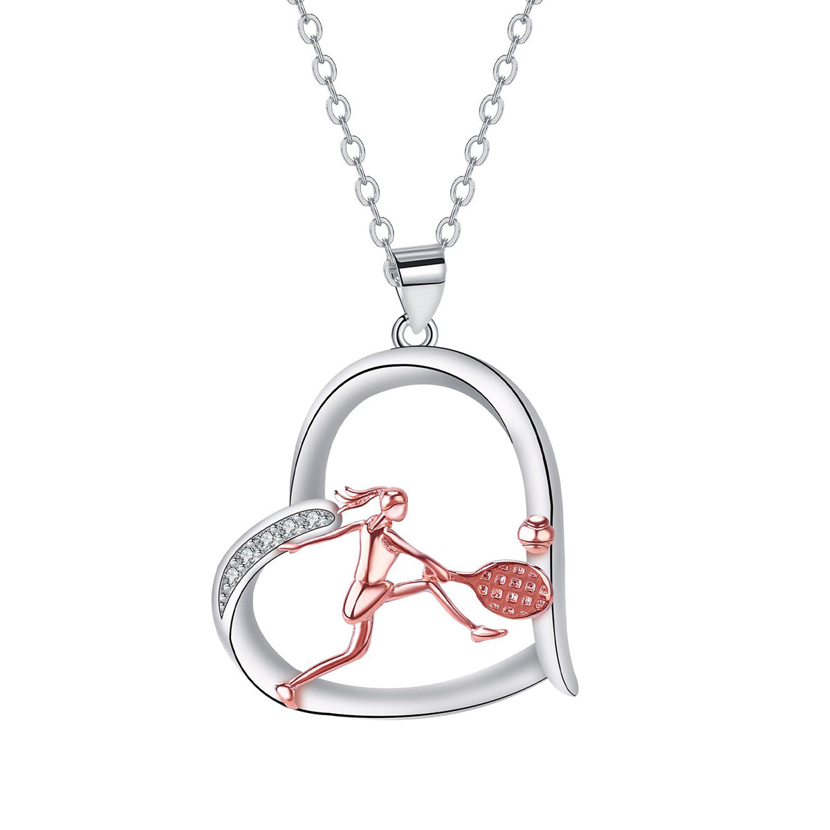 Collar con colgante de corazón de cobre bañado en plata y oro rosa